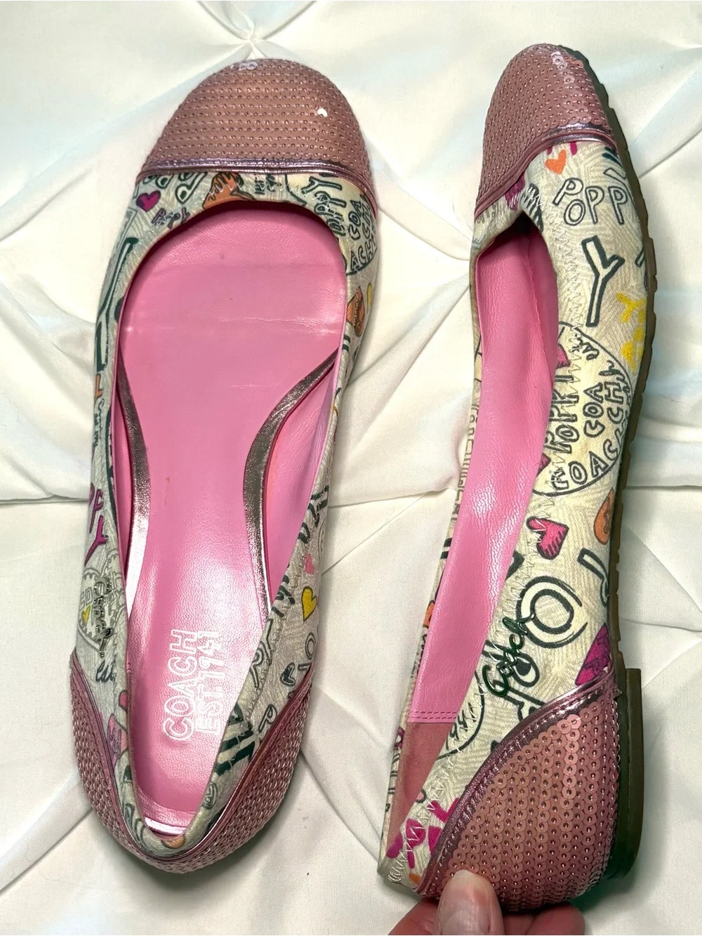Coach Poppy Graffiti Y2k Sequin Ballet Flats, Women’s Size 8